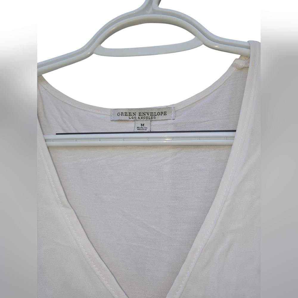 Green Envelope Womens Medium Tank Top White Lined Woven Sleeveless Layered - Picture 2 of 3